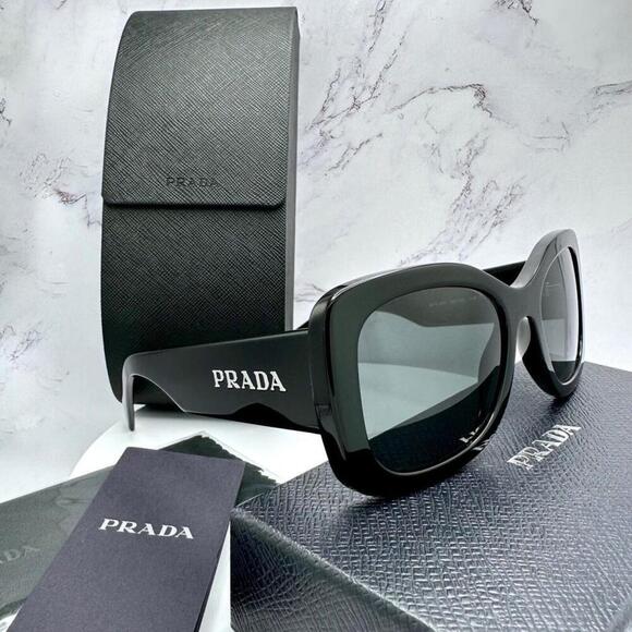 NWT Prada 0PR A08S-1AB5S0 Black Rectangle 56mm Sunglasses